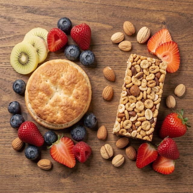 Rappresentazione visiva con ingredienti freschi relativi a Confronto tra Galbusera e Nattura: quale snack è più salutare?. (Immagine generata con IA)
