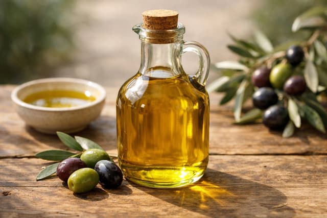A beautiful comparison between Olive Oil and Sunflower Oil with fresh ingredients.