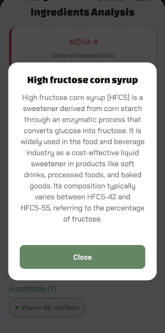 FoodReveal ingredient scanning screen