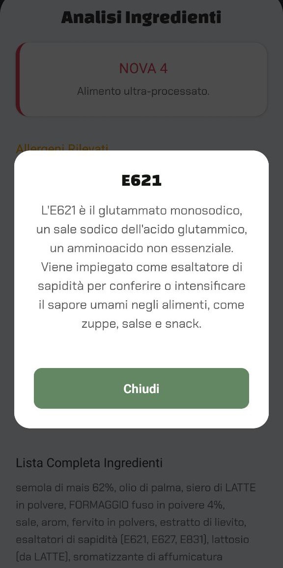 Schermata scansione ingredienti FoodReveal